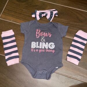 Baby Starters Bows & Bling It’s a Girl Thing Onesie with Bow and Leg Warmers Set